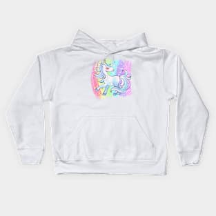 Magic fairy blue unicorn with rainbow Kids Hoodie